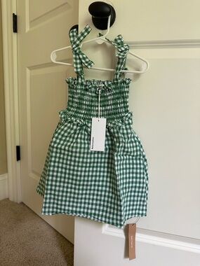 Reformation Green and White Gingham Smocked Sundress